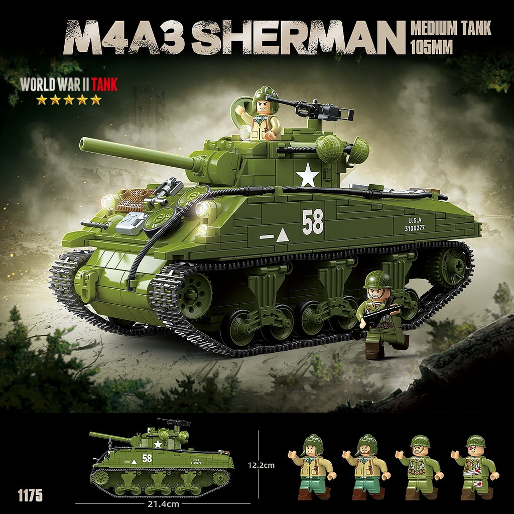 M4A3 Sherman 105mm | 1175 PCS | 1:28 | WWII US Medium Tank