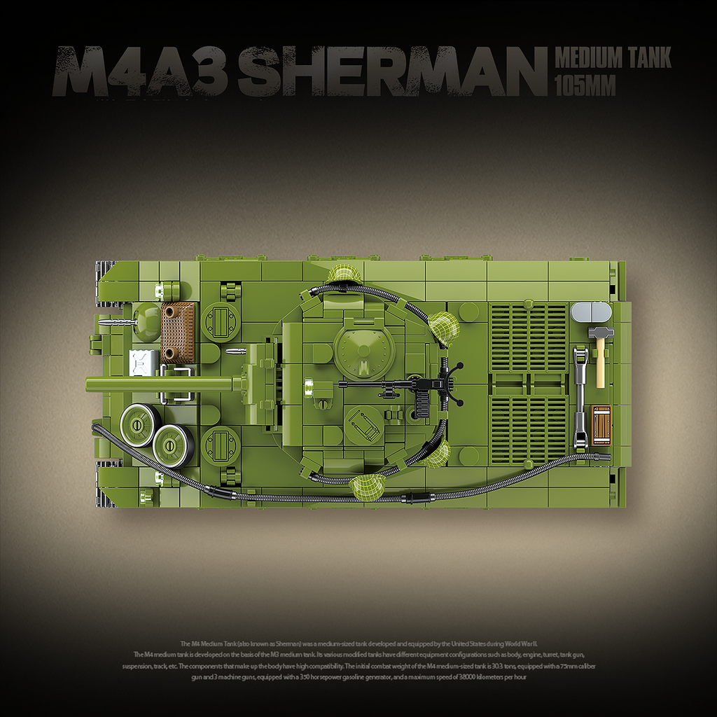 M4A3 Sherman 105mm | 1175 PCS | 1:28 | WWII US Medium Tank
