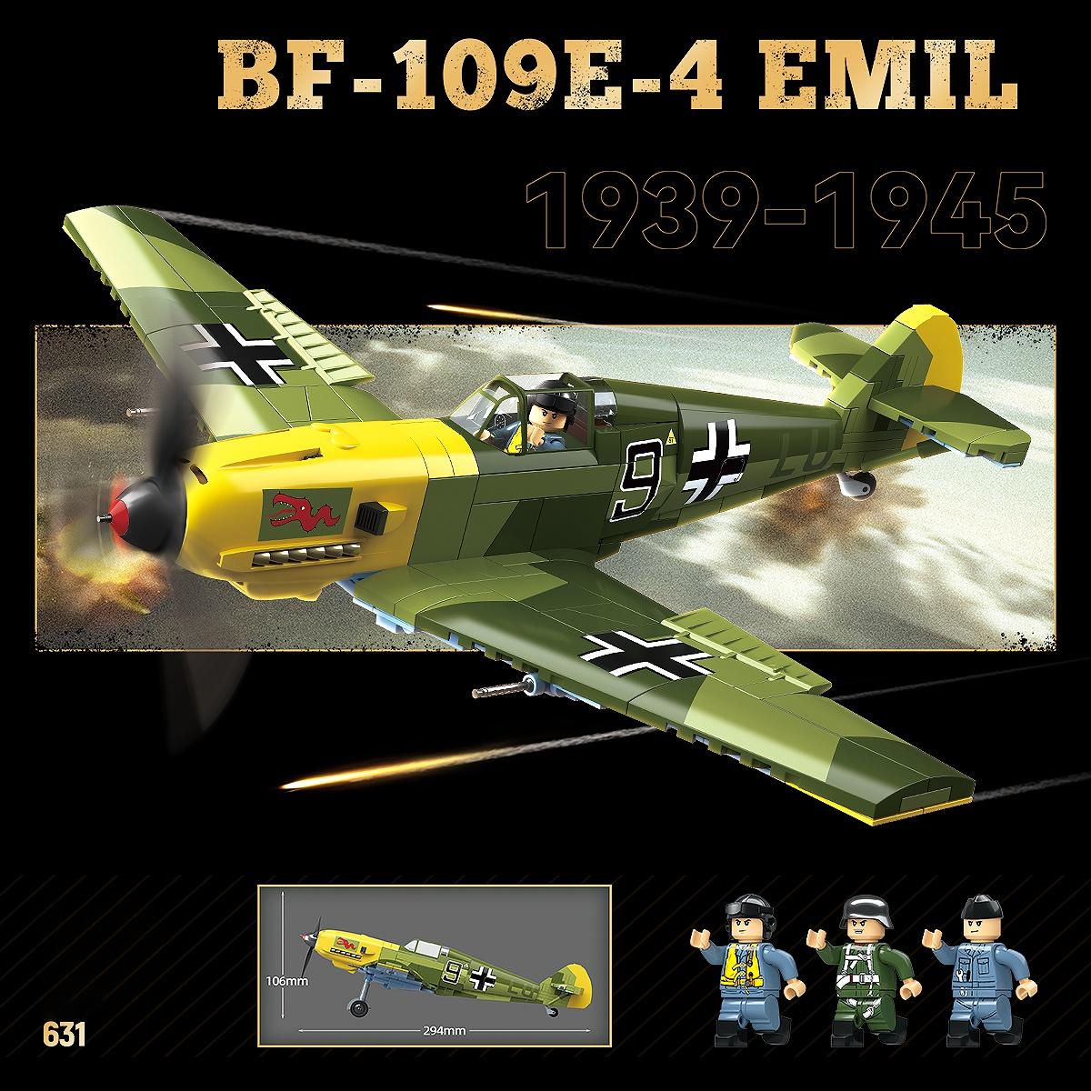 Bf-109E-4 Emil Fighter | 631 PCS | 1:28 | WWII German Fighter Aircraft
