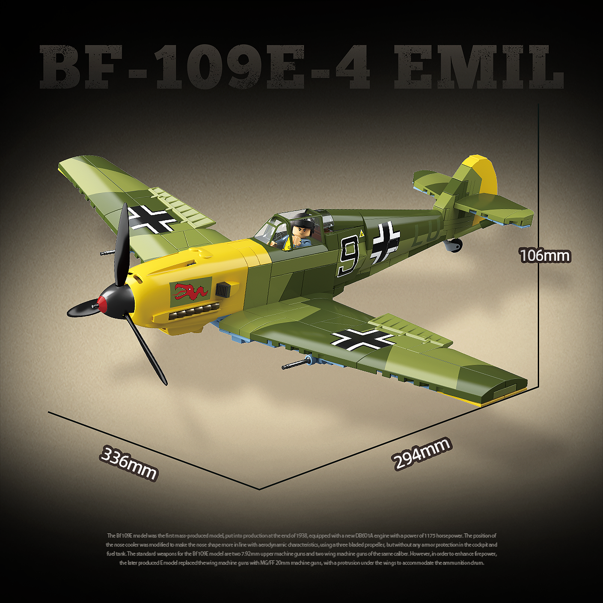 Bf-109E-4 Emil Fighter | 631 PCS | 1:28 | WWII German Fighter Aircraft