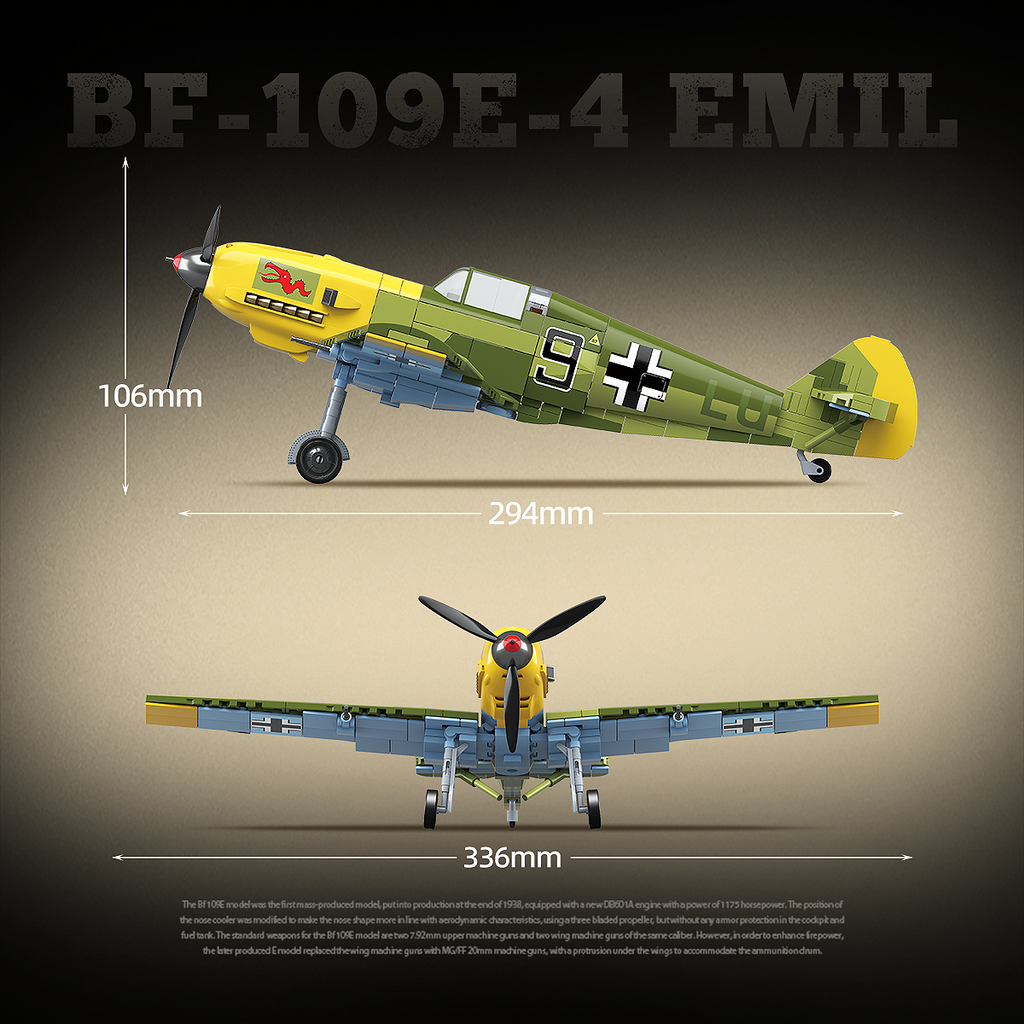 Bf-109E-4 Emil Fighter | 631 PCS | 1:28 | WWII German Fighter Aircraft