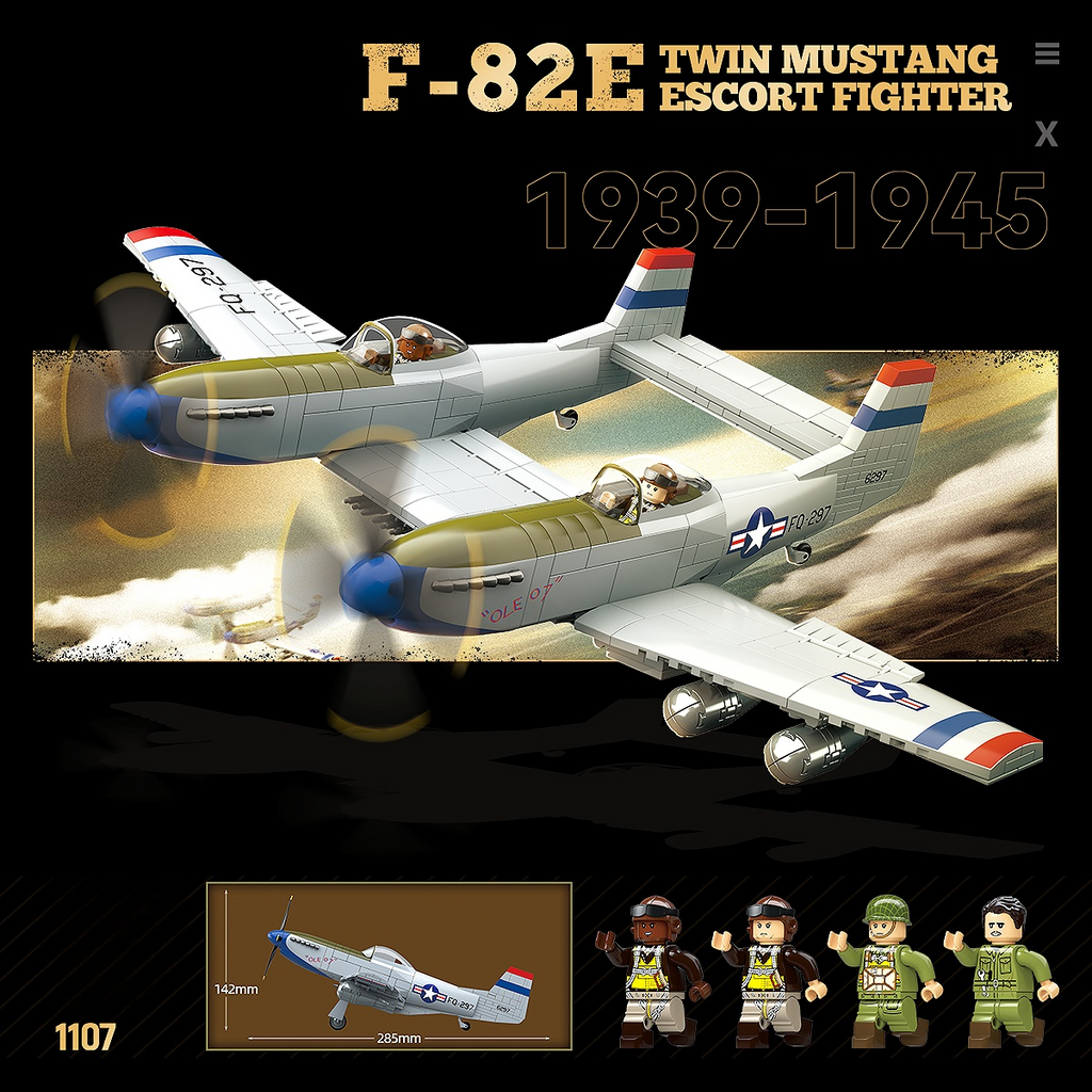 F-82E Twin Mustang | 1107 PCS | 1:28 | WWII US Escort Fighter