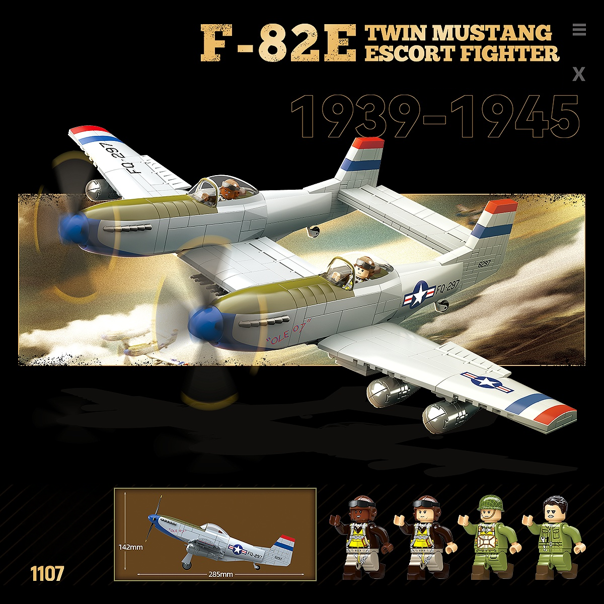 F-82E Twin Mustang | 1107 PCS | 1:28 | WWII US Escort Fighter
