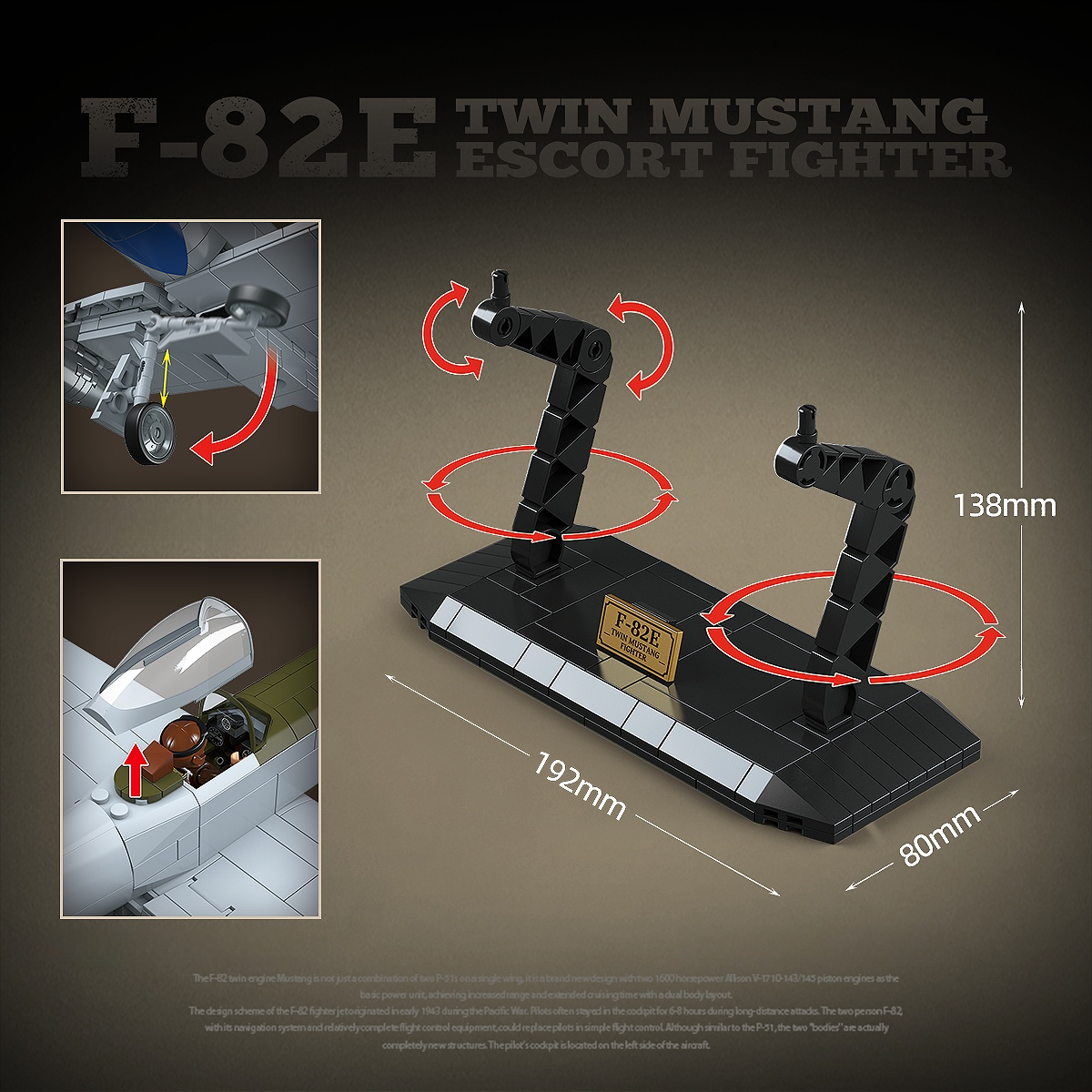 F-82E Twin Mustang | 1107 PCS | 1:28 | WWII US Escort Fighter