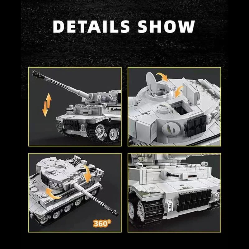 Tiger I S04 Snow Camo | 1628+PCS | 1:28 | WWII German Heavy Tank